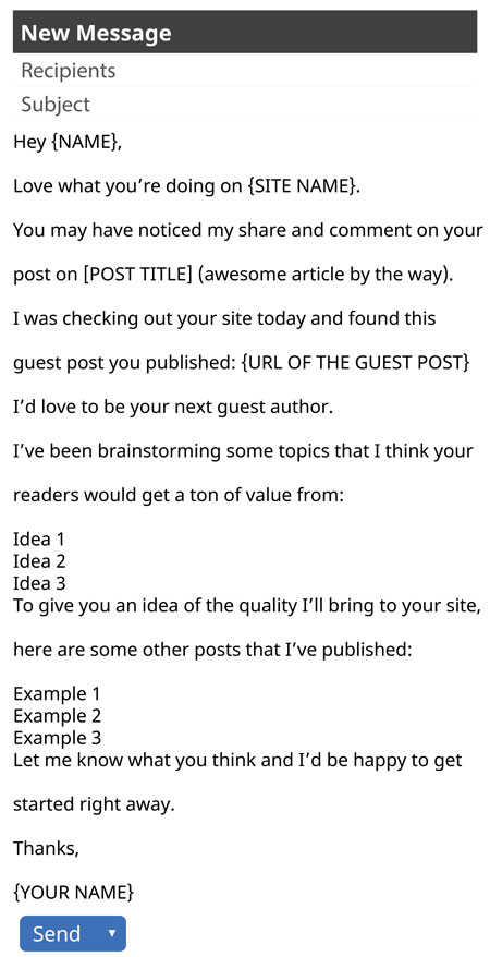 Pitching the guest post email template